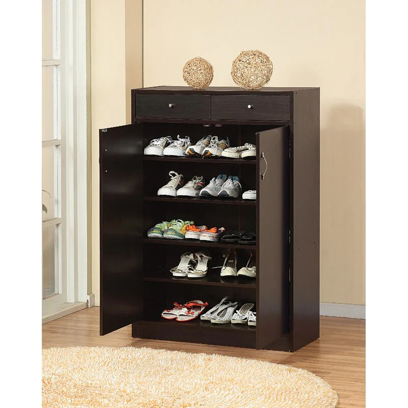 Shoe rack Modern Slim Shoe Cabinet with 2 Drawers 5-Tier Wooden Shoe Storage Cabinet