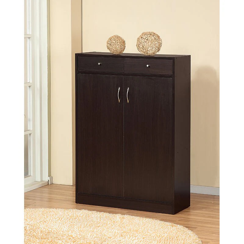 Shoe rack Modern Slim Shoe Cabinet with 2 Drawers 5-Tier Wooden Shoe Storage Cabinet