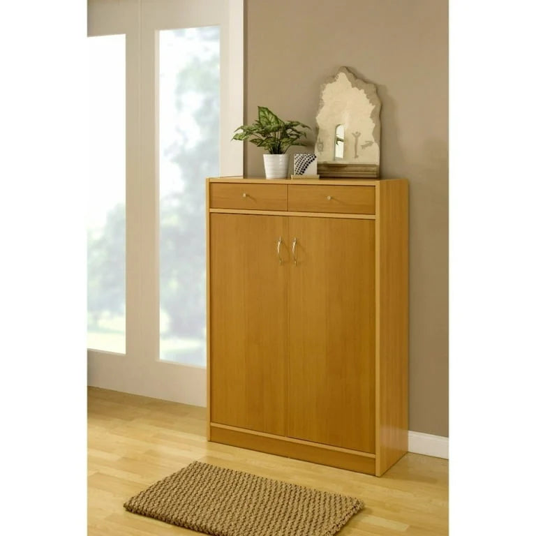 Shoe rack Modern Slim Shoe Cabinet with 2 Drawers 5-Tier Wooden Shoe Storage Cabinet