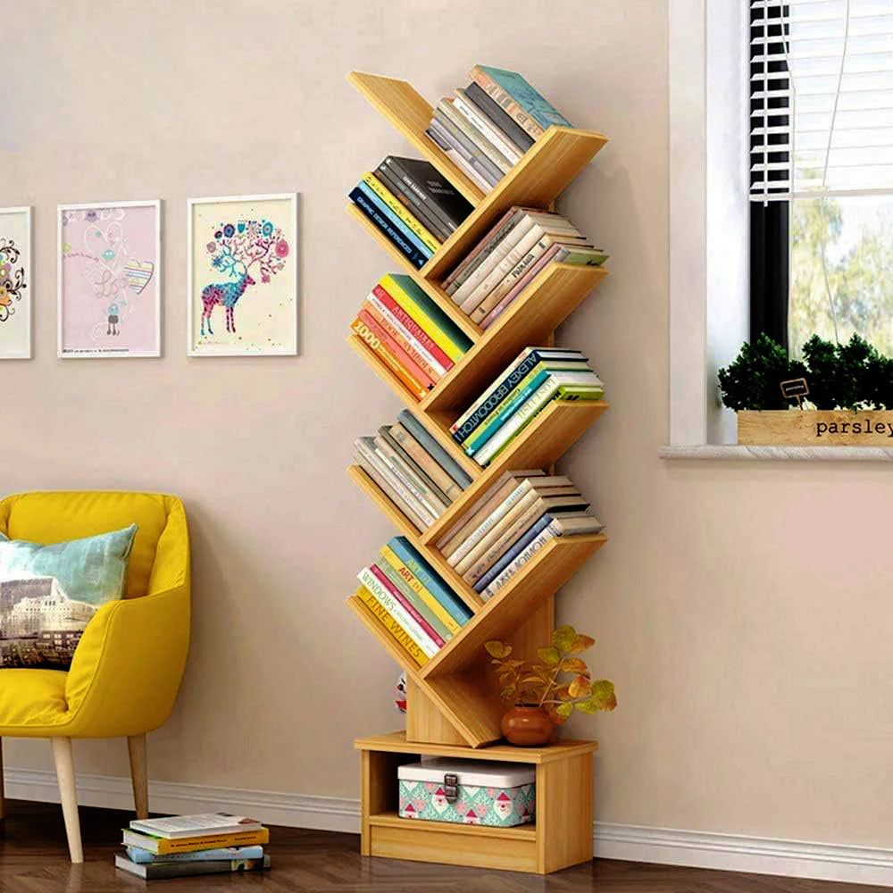 Wooden Tree Shape 9 Tier Bookshelf For Office & Home