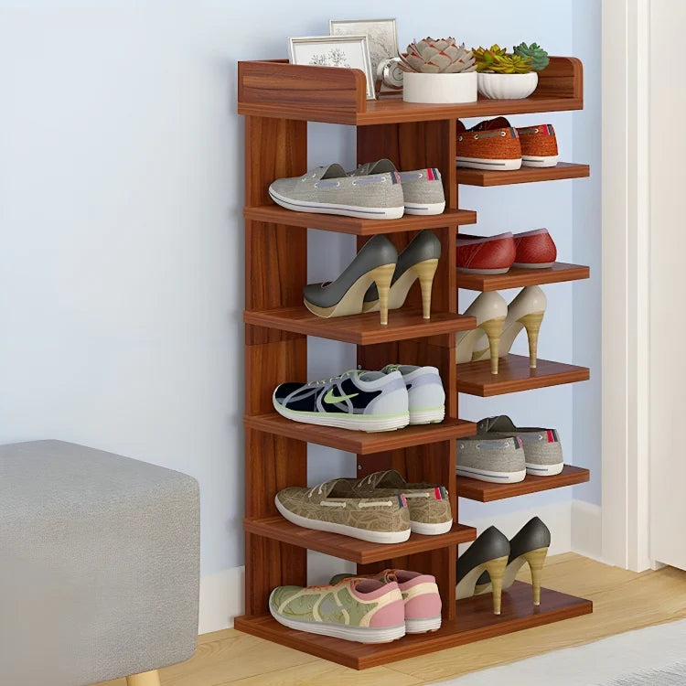 Wooden 6-Layer Double Row Shoe Rack For Office & Home