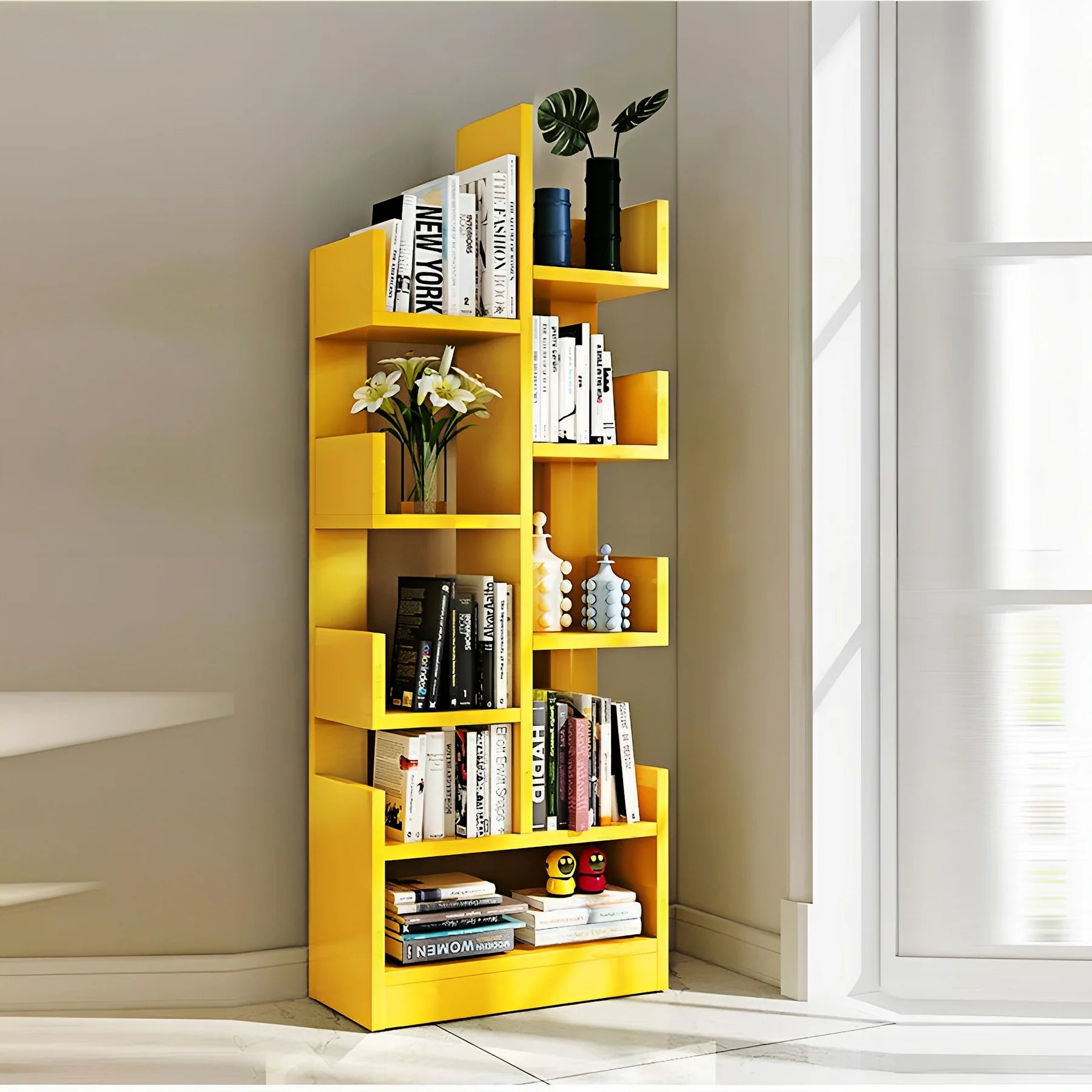 6 Tier L-Shaped Wooden Bookshelf