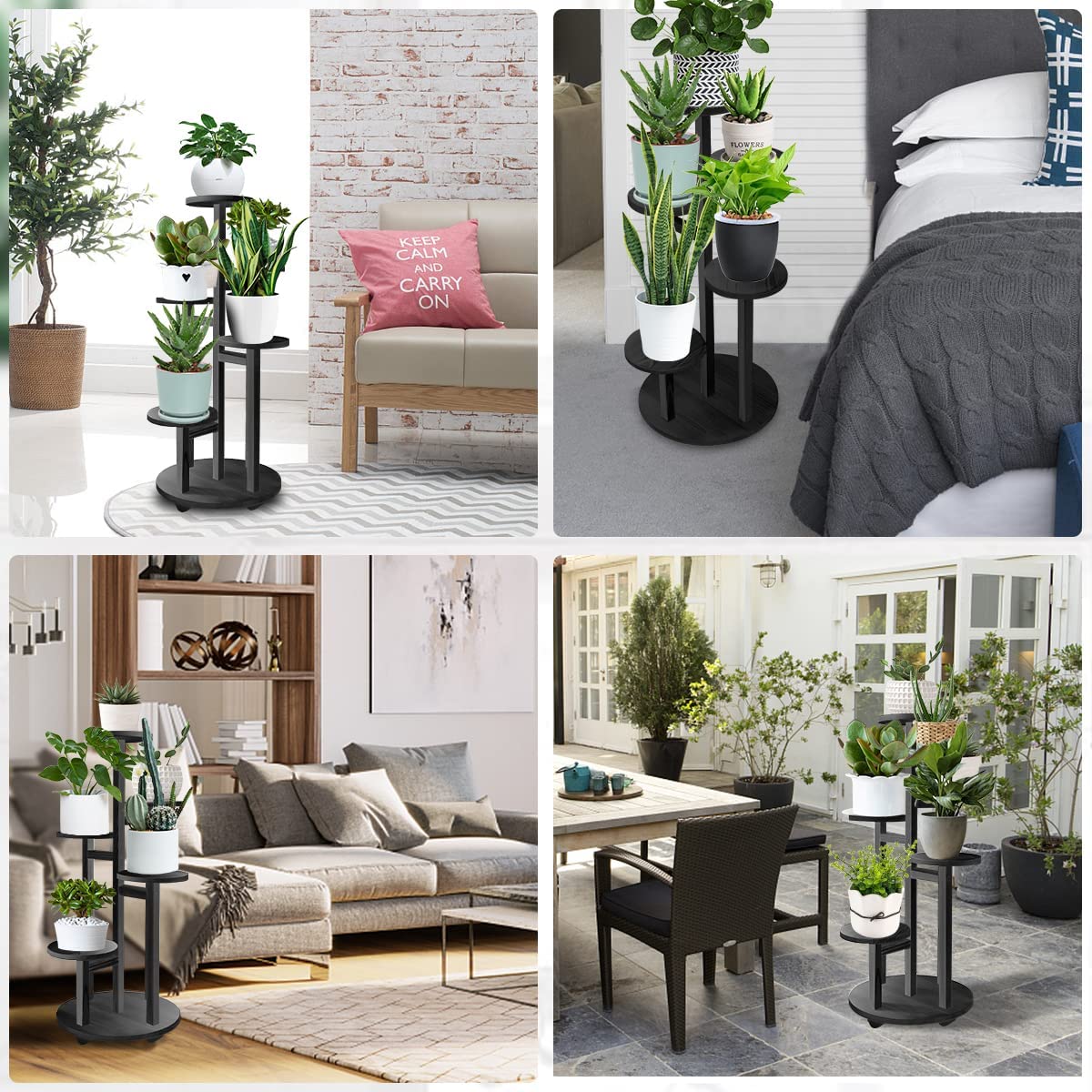 5 Tier Wooden Round Flower Plant Stand For Living Room, Office, Balcony