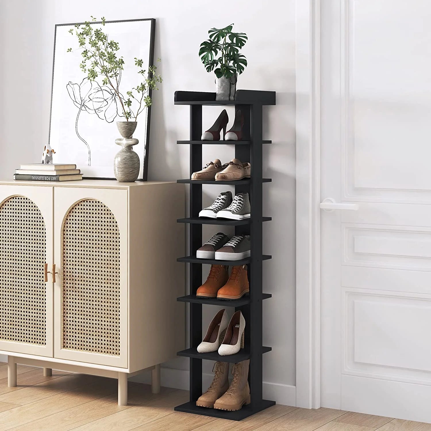 Wooden 7 Tiers Vertical Shoe Rack, Wooden Shoes Racks Organizer