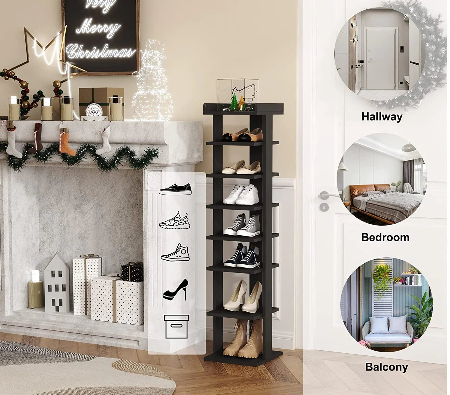 Wooden 7 Tiers Vertical Shoe Rack, Wooden Shoes Racks Organizer