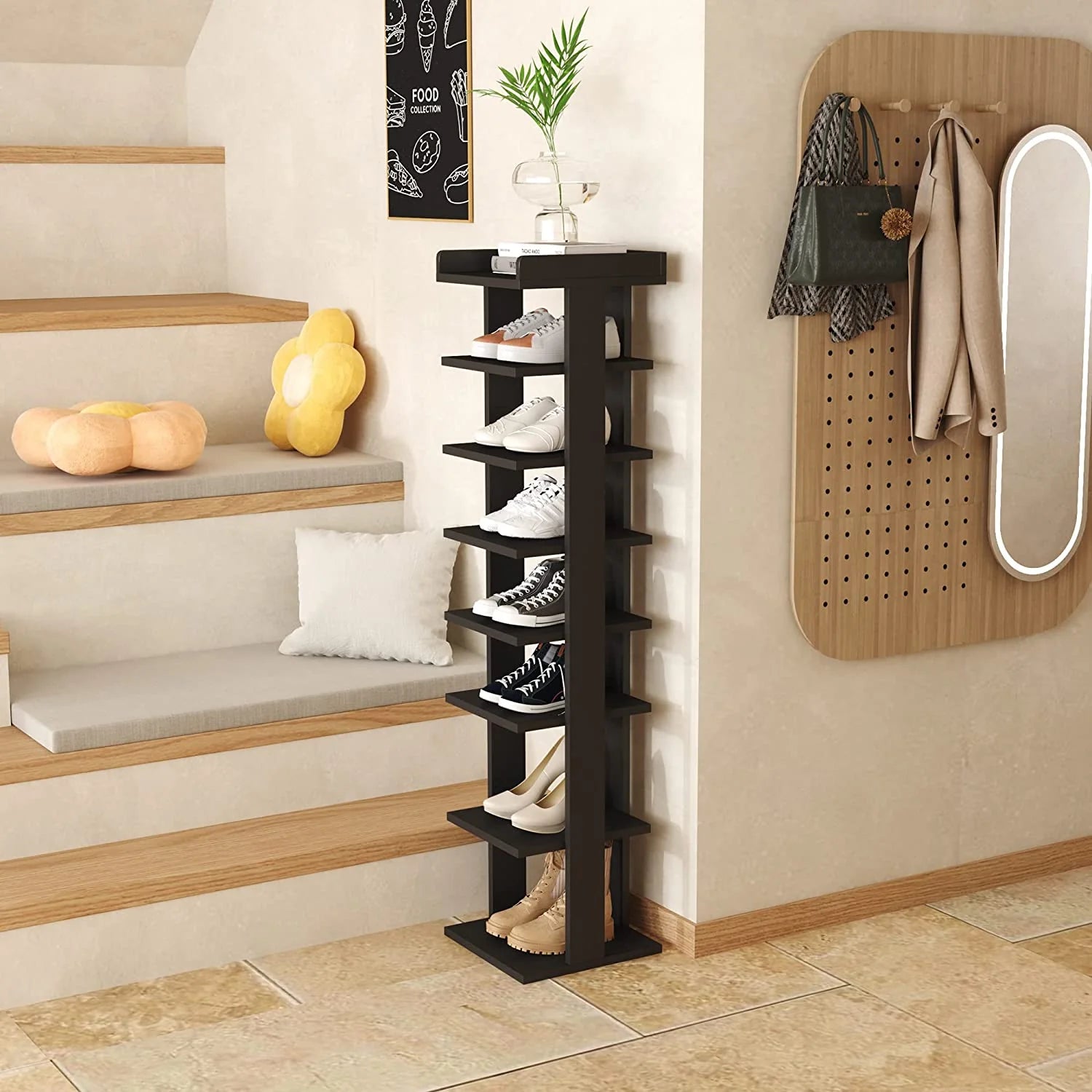 Wooden 7 Tiers Vertical Shoe Rack, Wooden Shoes Racks Organizer