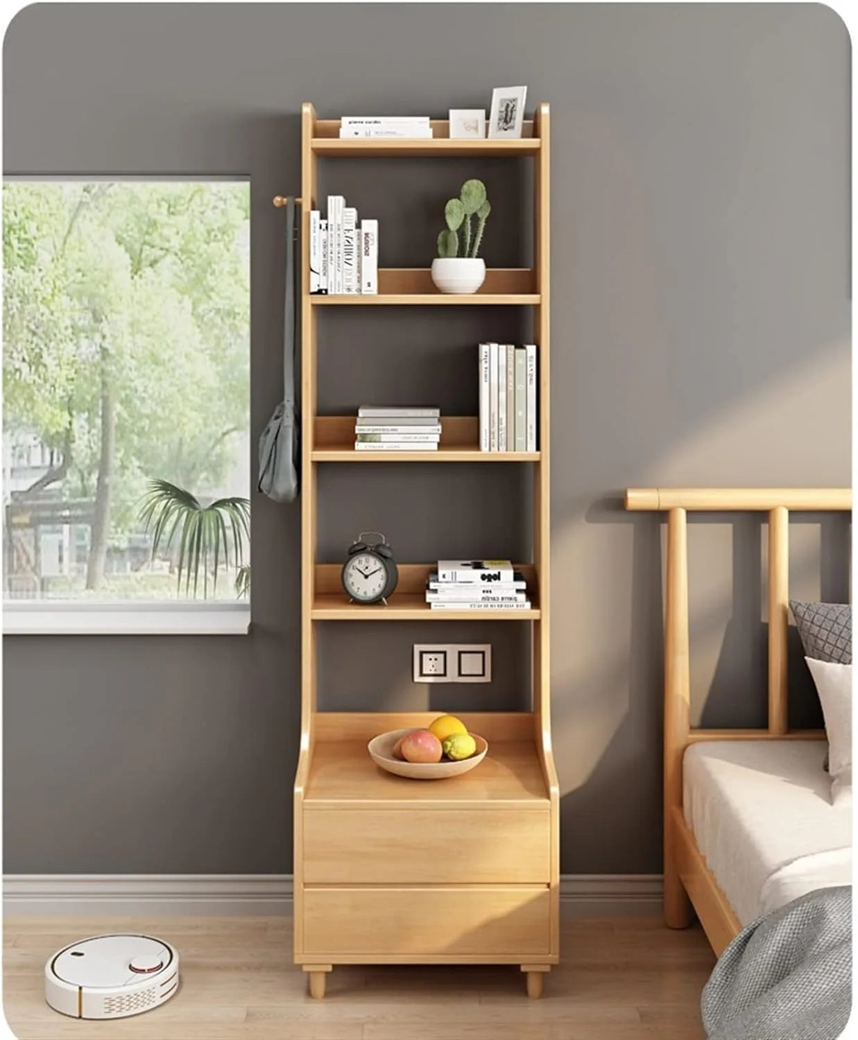 Wooden Bedside Multi Functional Storage Shelf