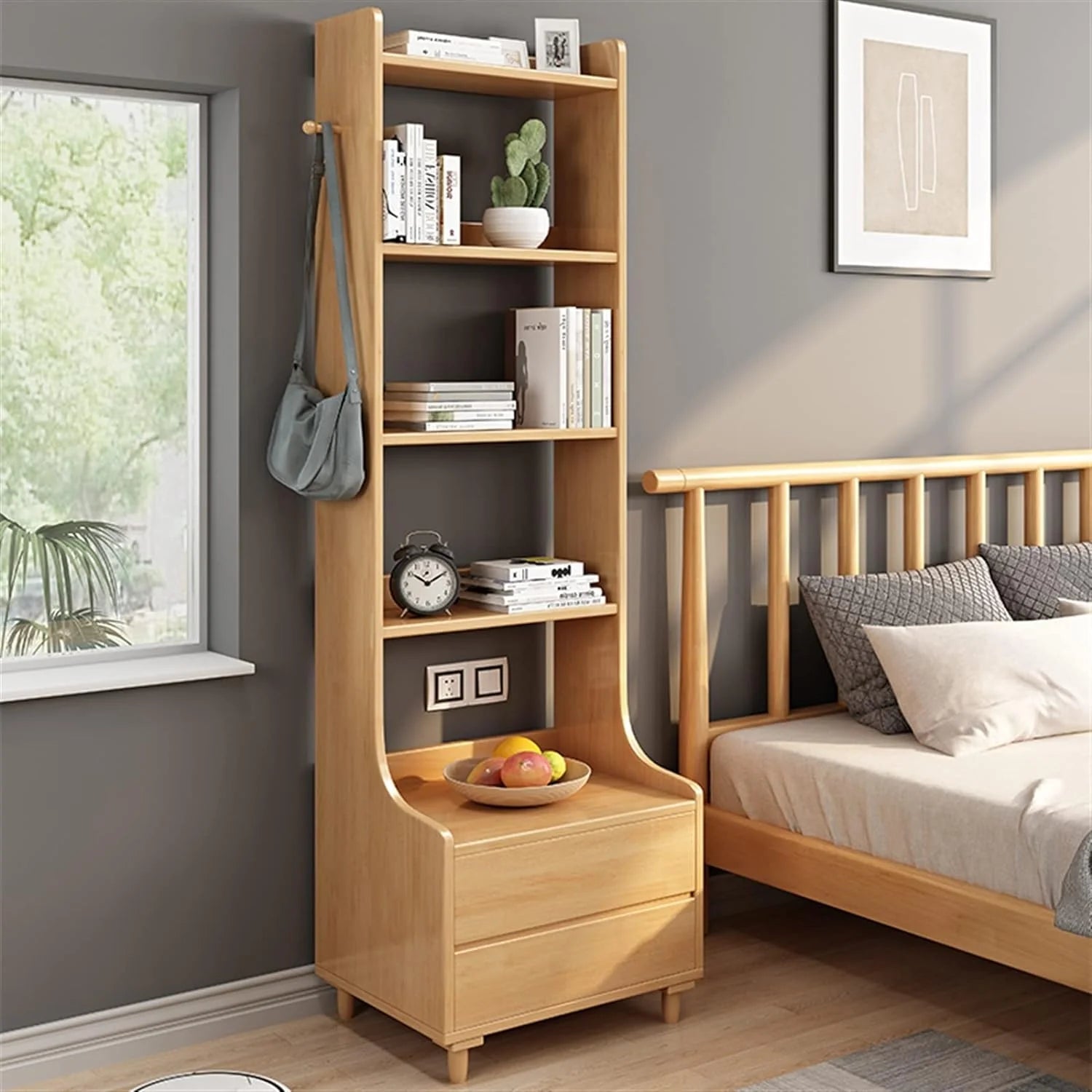 Wooden Bedside Multi Functional Storage Shelf