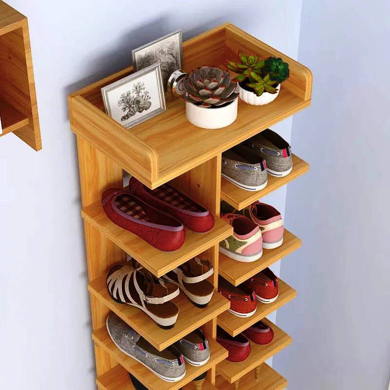 Double Row Wooden Shoe Rack With Box / Slippers Storage Shelves Organizer