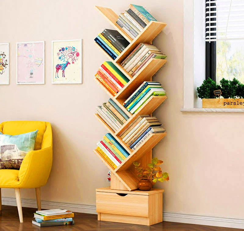 9-Tier Tree Shape Book Shelf | Wooden Tree Shape Bookshelf for Office & Home