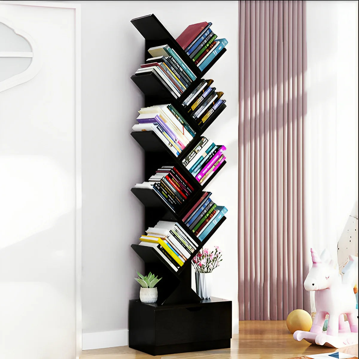 9-Tier Tree Shape Book Shelf | Wooden Tree Shape Bookshelf for Office & Home