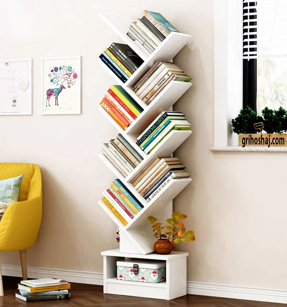 Wooden Tree Shape 9 Tier Bookshelf For Office & Home