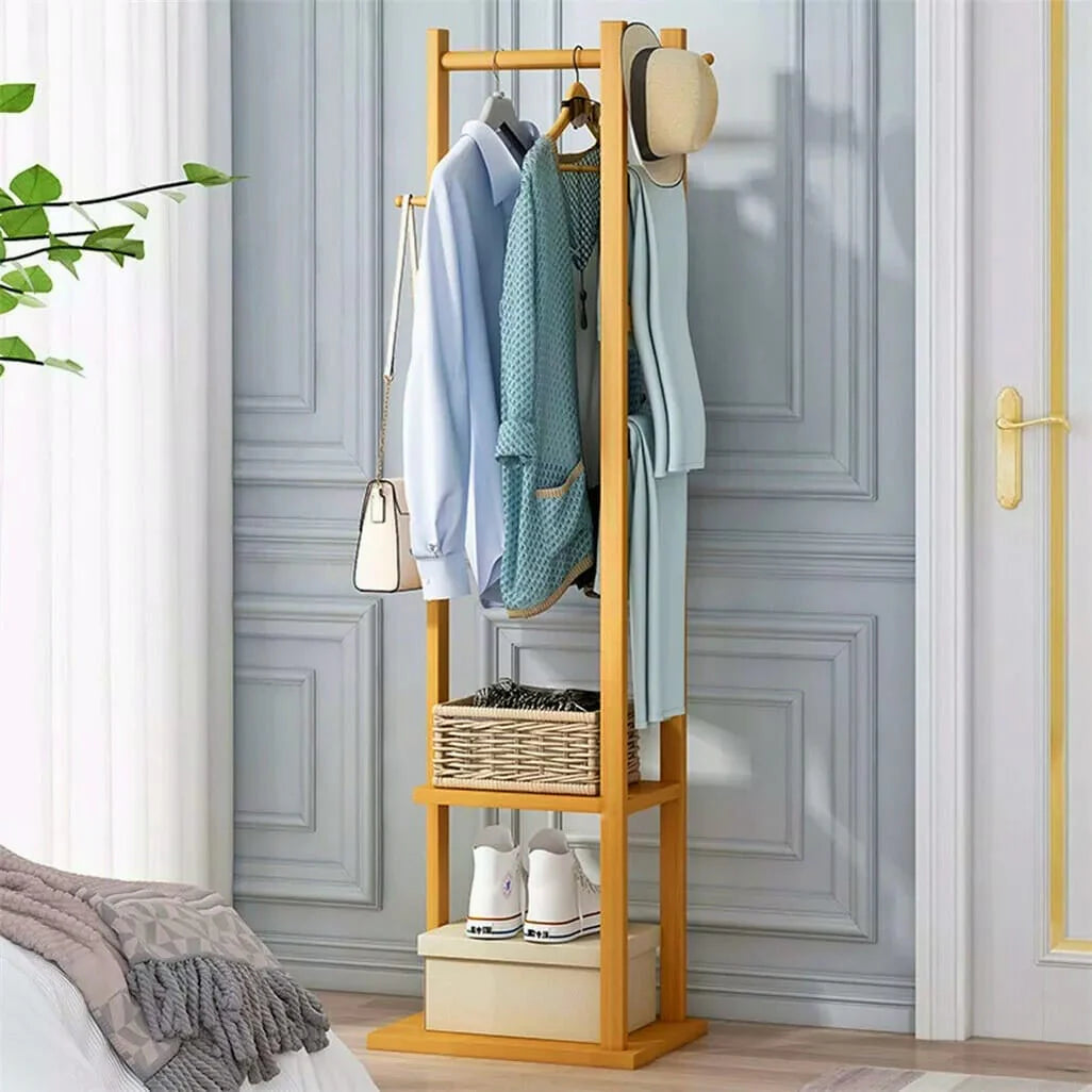 Wooden Multi Layer Alna With 3 Side Hook And 2 Shelf For Bedroom | wooden cloth stand