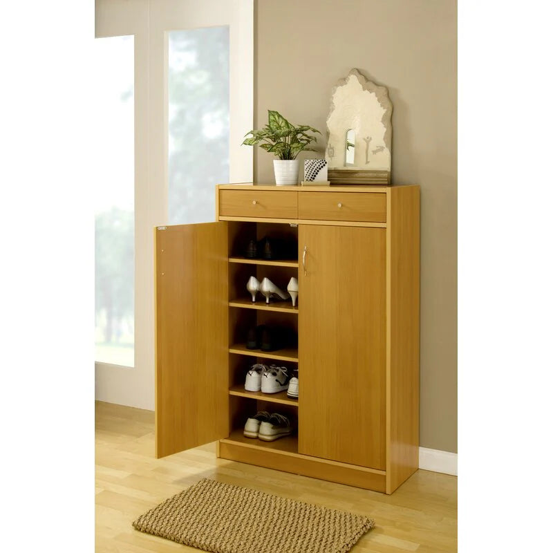 Shoe rack Modern Slim Shoe Cabinet with 2 Drawers 5-Tier Wooden Shoe Storage Cabinet