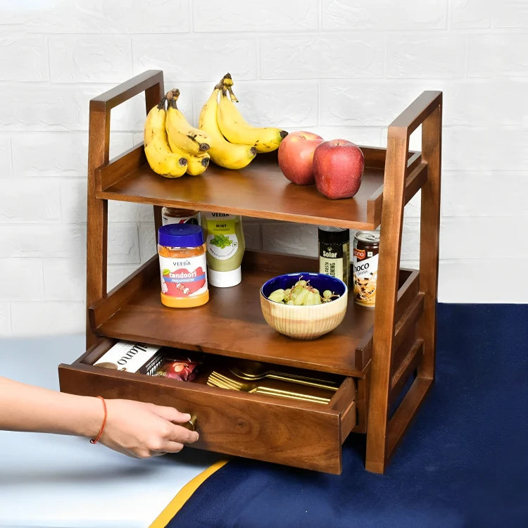 Wooden Versatile Kitchen Organizer Rack with Drawer