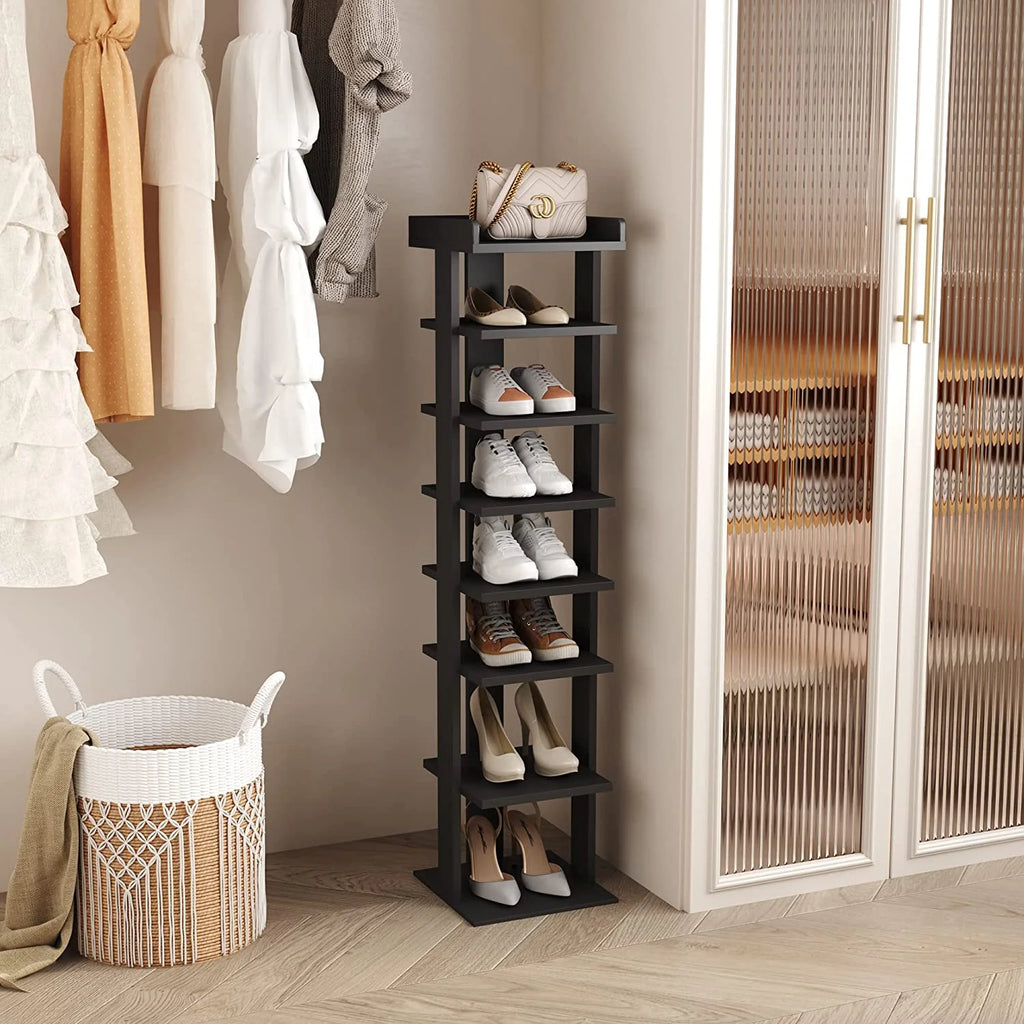 Wooden 7 Tiers Vertical Shoe Rack, Wooden Shoes Racks Organizer