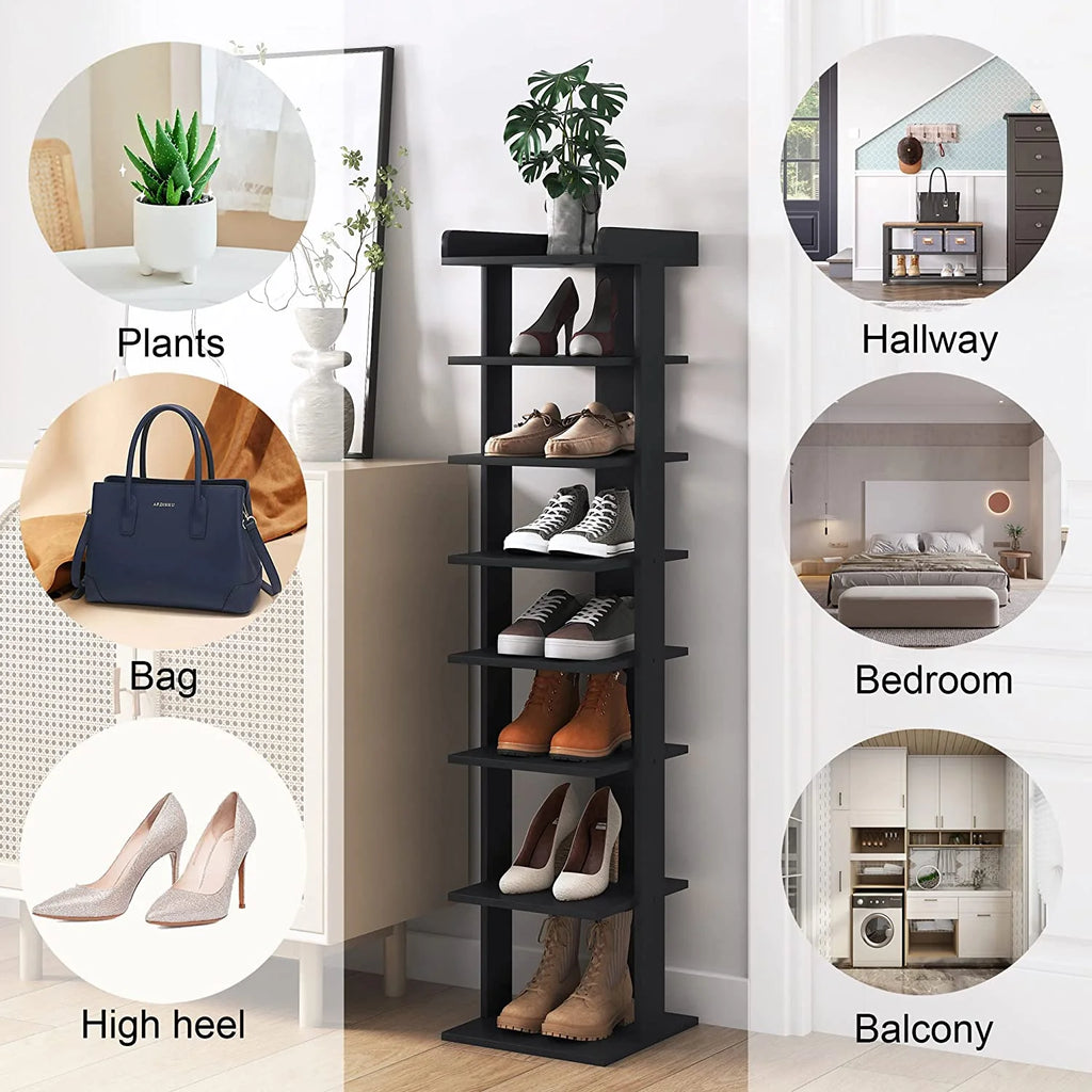 Wooden 7 Tiers Vertical Shoe Rack, Wooden Shoes Racks Organizer