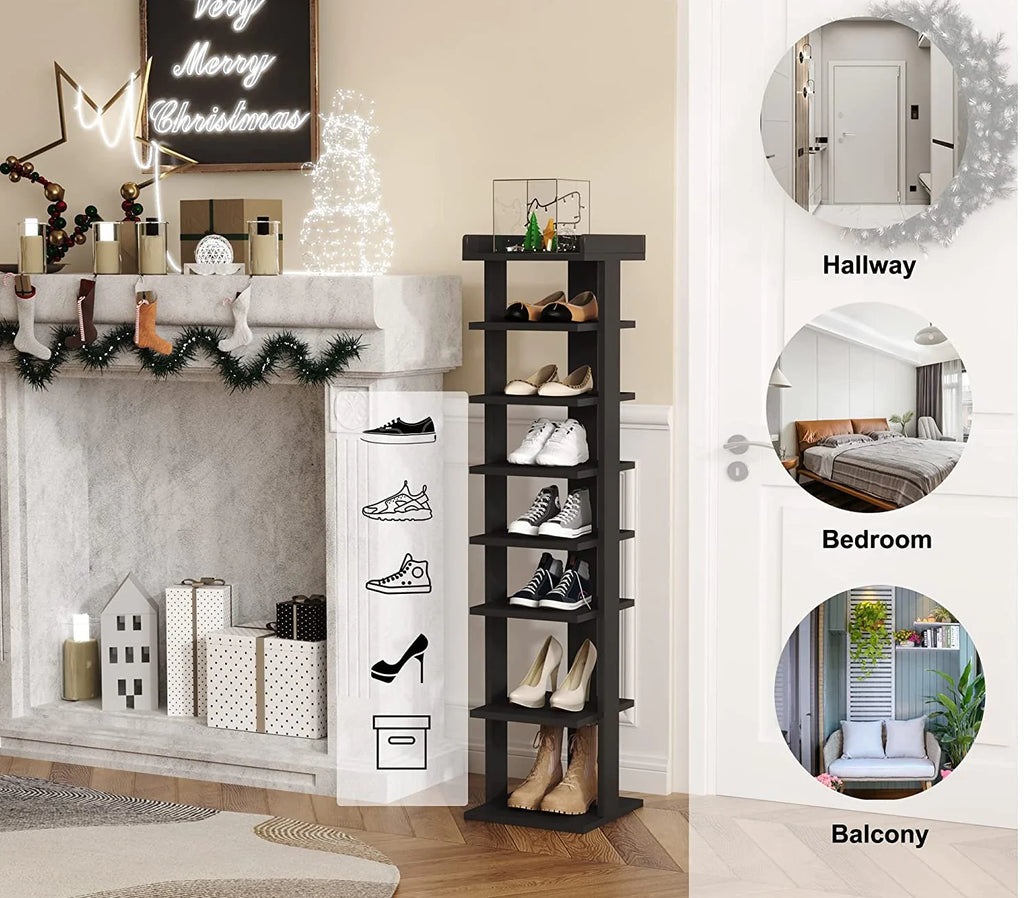 Wooden 7 Tiers Vertical Shoe Rack, Wooden Shoes Racks Organizer
