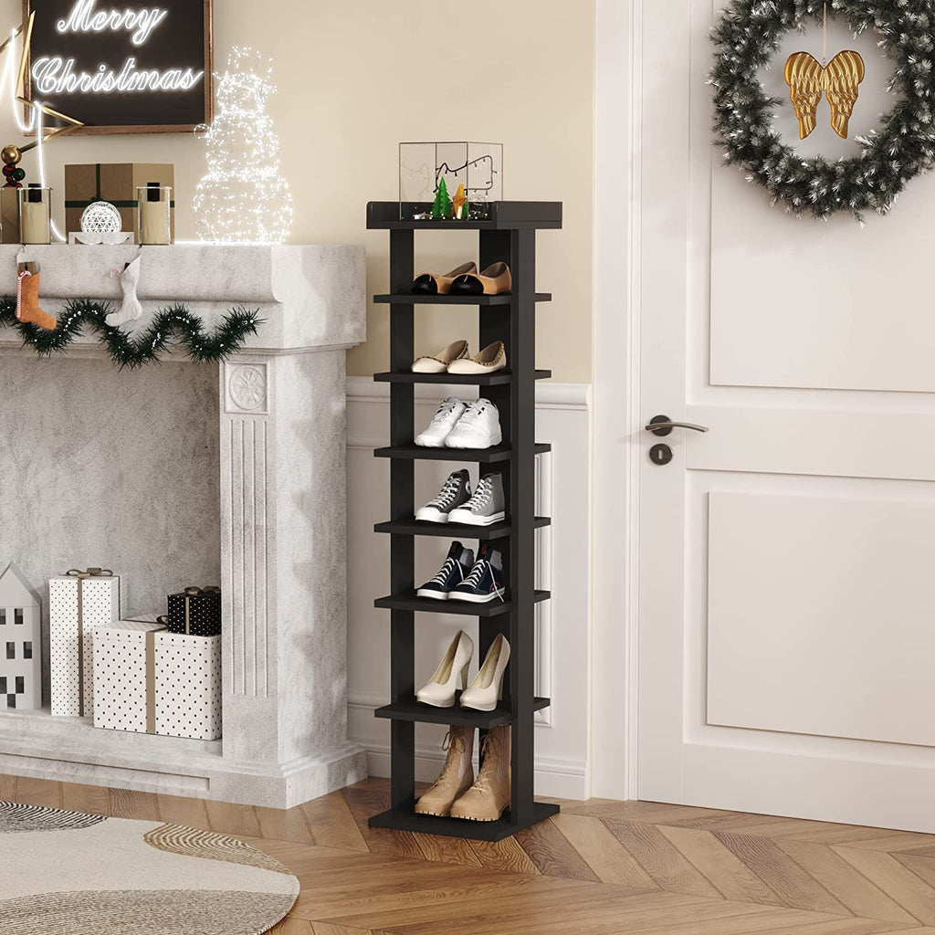 Wooden 7 Tiers Vertical Shoe Rack, Wooden Shoes Racks Organizer