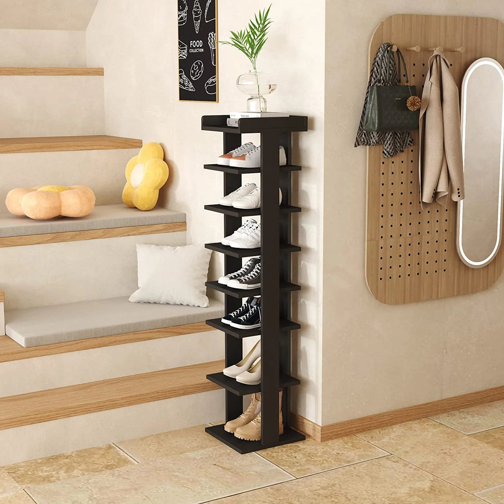 Wooden 7 Tiers Vertical Shoe Rack, Wooden Shoes Racks Organizer