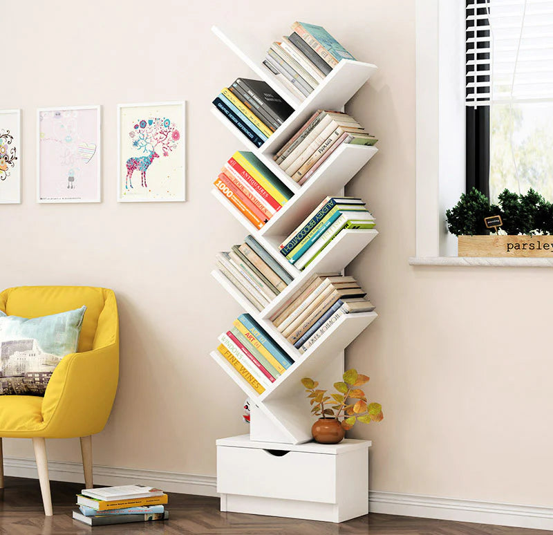 9-Tier Tree Shape Book Shelf | Wooden Tree Shape Bookshelf for Office & Home