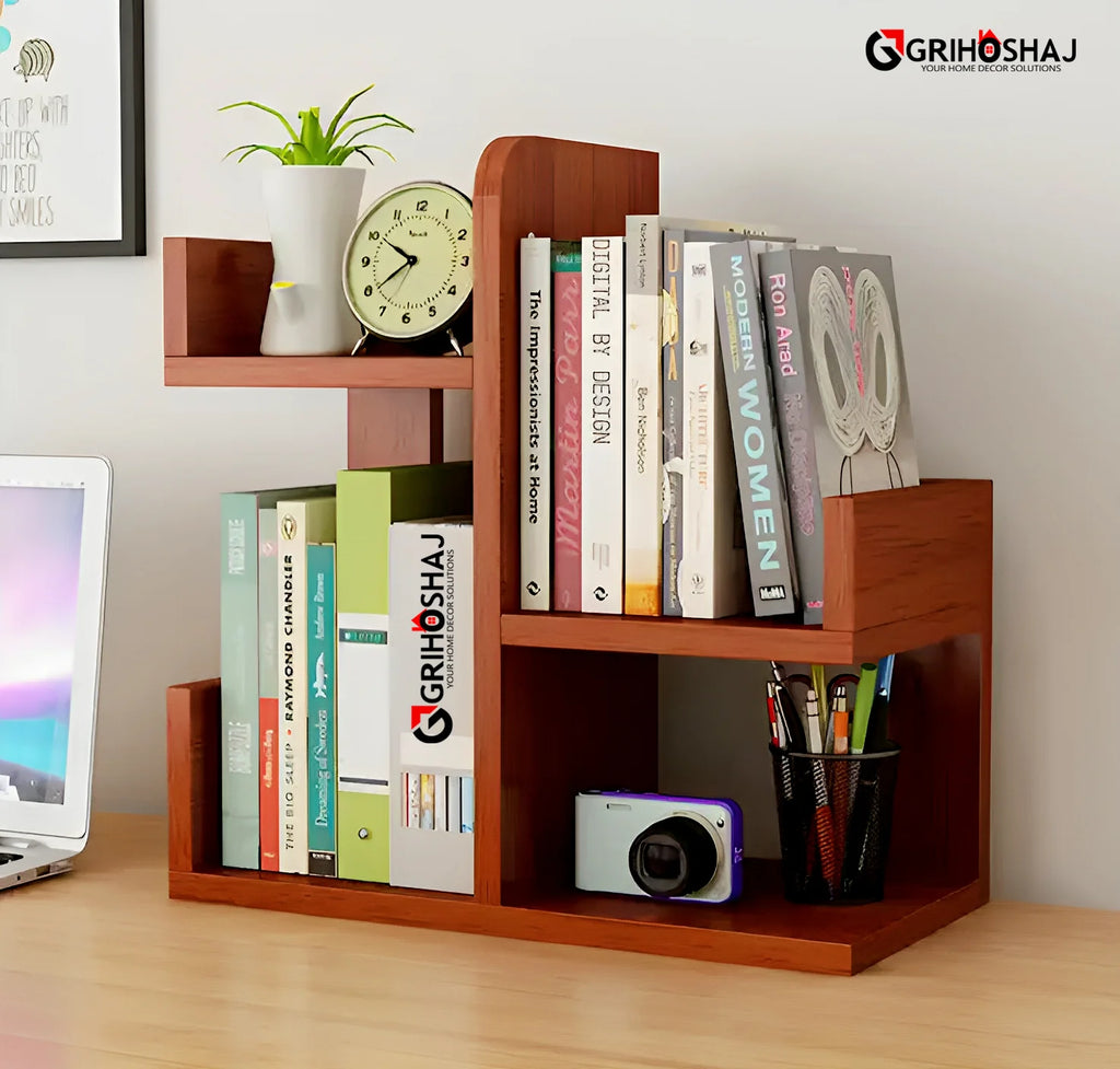 Wooden L-Shape Mini Book Shelf For Office/ Home