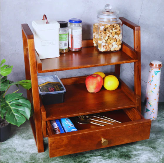 Wooden Versatile Kitchen Organizer Rack with Drawer