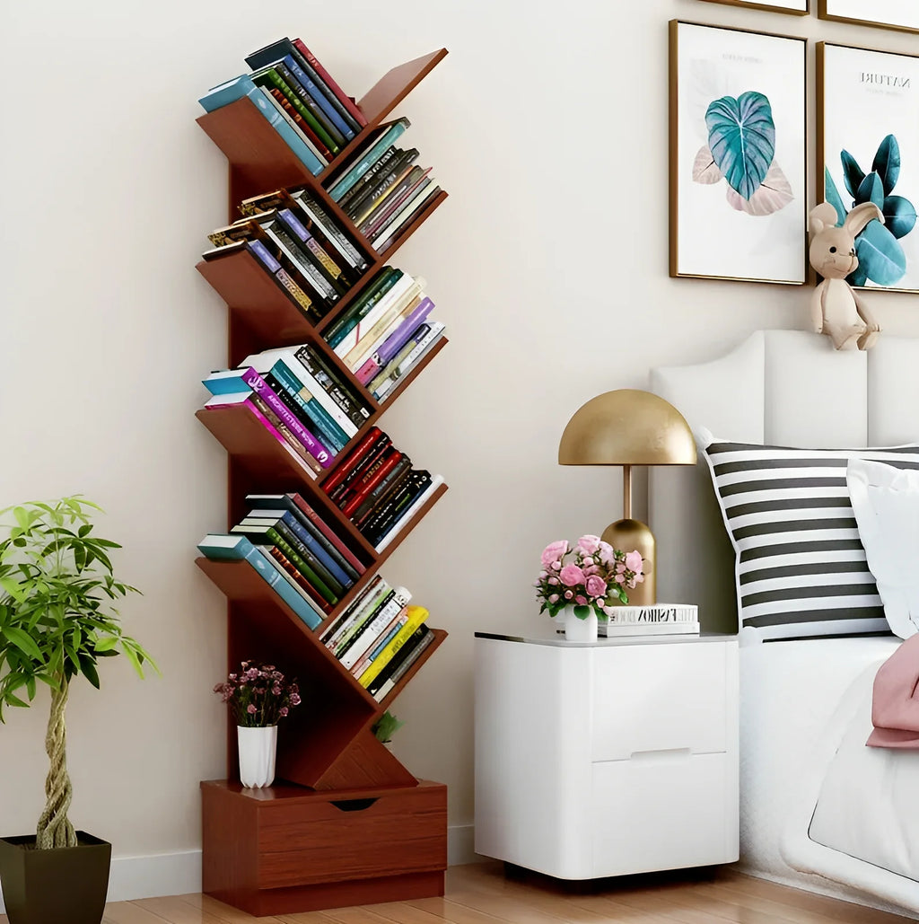 9-Tier Tree Shape Book Shelf | Wooden Tree Shape Bookshelf for Office & Home