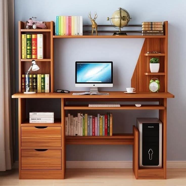 Study And Computer Desk Combined With Bookshelves